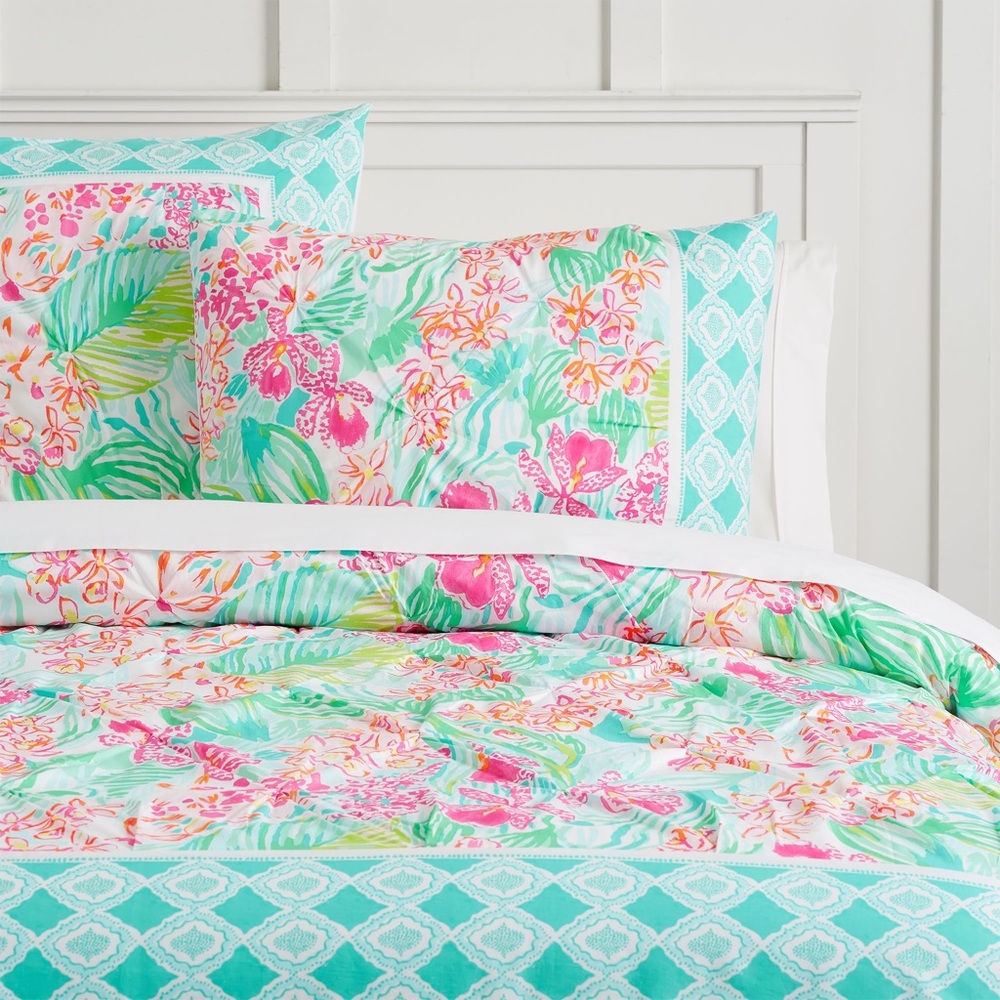 Pottery Barn X Lilly Pulitzer Orchid Border Duvet Cover and Shams - Full/Queen